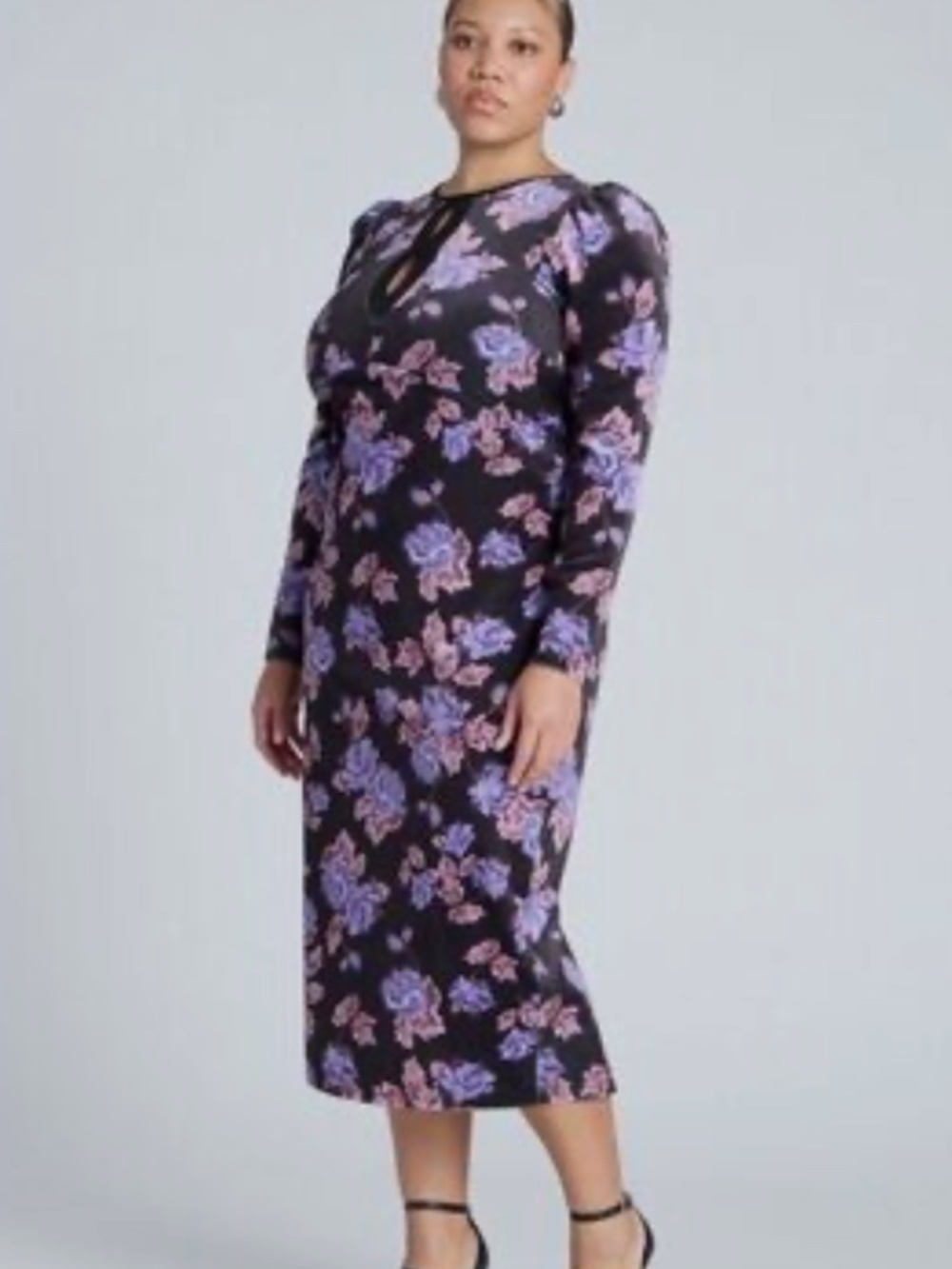 NWT Eloquii 28W velvet black and purple floral dress with key hole